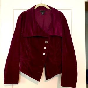Burgundy velvet crop jacket from Lane Bryant